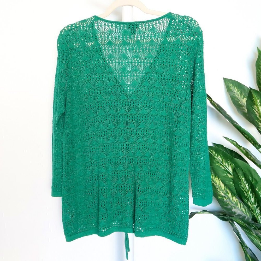 Torrid Green Crochet Open Stitch Pullover V-Neck Cinched Front Sweater / Top 1x - Picture 8 of 12